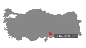 Gaziantep located on a map of Turkey